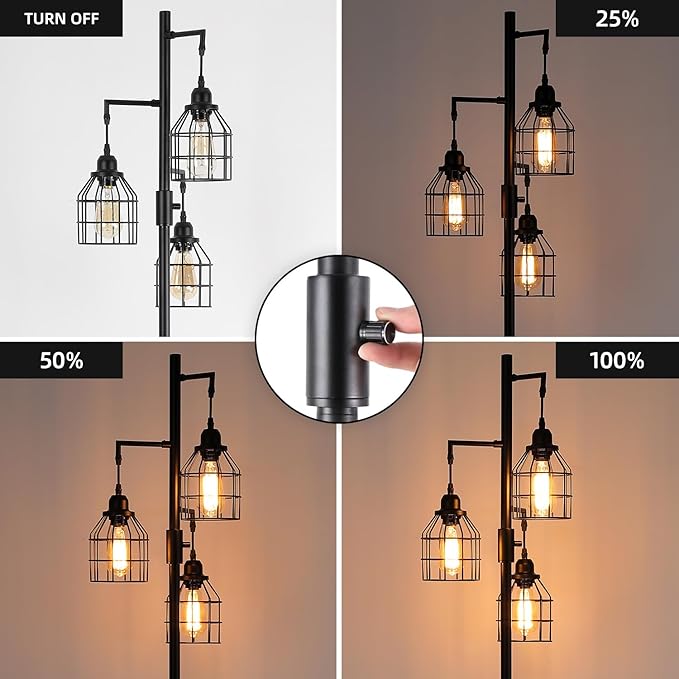 9MMML Floor Lamp for Living Room, Farmhouse Industrial Dimmable Floor lamp,3 Lights Metal Cage Tree Standing Lamp,68", 3Pcs Led Bulbs Included - LeafyLoom