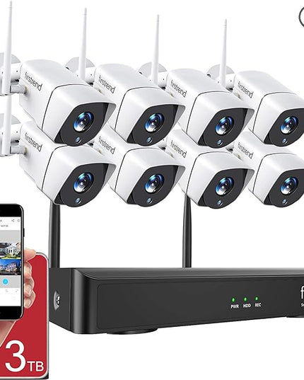 1080P Wireless Security Camera System, Firstrend 8CH Wireless NVR System with 8 pcs 1080P HD Security Camera and 3TB Hard Drive Pre-Installed, CCTV P2P for Indoor Outdoor for Home firstrend