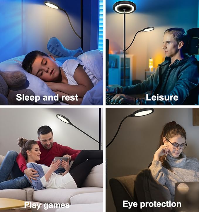 Reading Floor lamp + RGB Mood Mix Color Modern Standing Sofa Lamps Lighting 7 Colors Color Changing rgbw Smart WiFi APP Remote Control for Bedroom Living Room Gaming Reading Learning - LeafyLoom