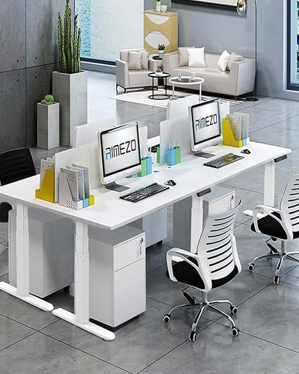 AIMEZO 71" W Standing Desk Frame, Dual Motor Electric Height Adjustable Sit Stand Desk Frame with 4 Memory Preset Button, USB Charging Port for Home Office (3 Tier Legs, White) - LeafyLoom