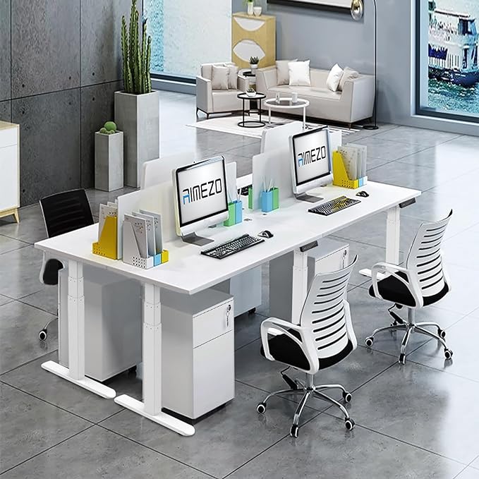 AIMEZO 71" W Standing Desk Frame, Dual Motor Electric Height Adjustable Sit Stand Desk Frame with 4 Memory Preset Button, USB Charging Port for Home Office (3 Tier Legs, White) - LeafyLoom