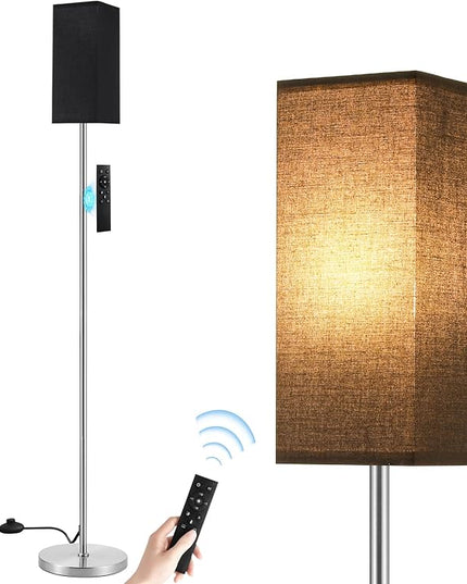 Ambimall Remote Control Floor Lamp, Stepless Dimmable, 64 Inches Tall, Include 9W Bulb, Standing Lamp for Living Room Bedroom Office (Black & Sliver) - LeafyLoom