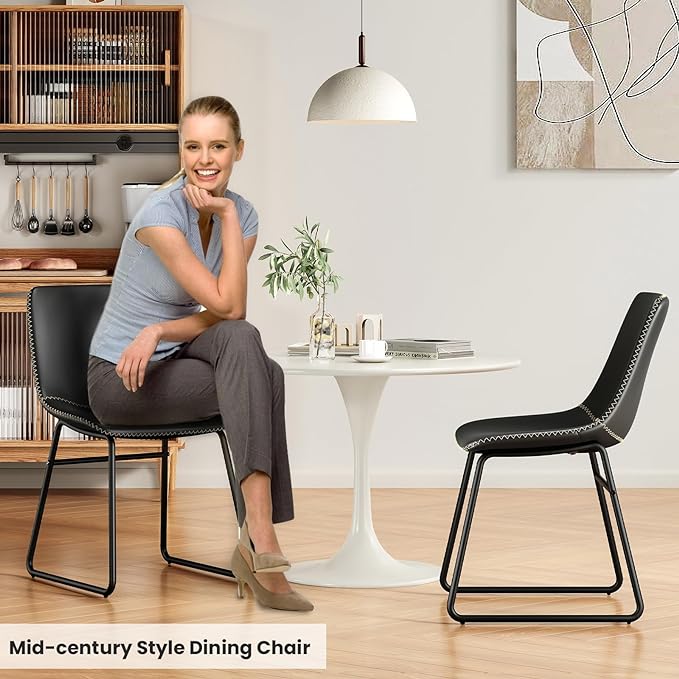 Dining Chairs Set of 4, Kitchen & Dining Room Chairs Dining Chairs Midcentury Modern Chair, Mid Century Faux Leather Dining Chair Comfortable,Dining Chair for Home - LeafyLoom