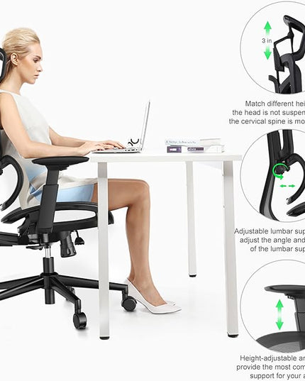 Office Computer Desk Chair, Ergonomic Desk Chair Mesh Computer Chair with Wheels, Adjustable 4D Smart Lumbar Support, Armrests, Seat Depth and Headrest for Home, Bedroom, Study, Dorm, Student, Adults - LeafyLoom