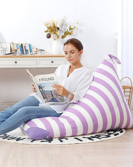 Aubliss Stuffed Animal Storage Bean Bag Chairs Cover, 50"x 35" Extra Large Bean Bags Chair for Kids & Adults, Beanbag Toy Storage for Boys Girls - Premium Cotton Canvas Purple Stripe - LeafyLoom