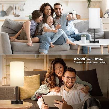 Dicoool 18Inch Tall Bedroom Lamps with USB C and A Ports 3 Color Temperatures - Pull Chain White Nightstand Bedside Table Lamp with AC Outlet, Side Lamp for Living Room End Table - LeafyLoom