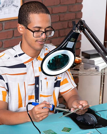 Brightech LightView PRO Magnifying Desk Lamp, 2.25x Light Magnifier, Adjustable Magnifying Glass with Light for Crafts, Reading, Close Work - Black - LeafyLoom
