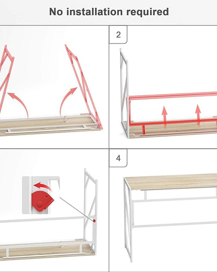 Elephance Folding Desk Writing Computer Desk for Home Office, No-Assembly Study Office Desk Foldable Table for Small Spaces - LeafyLoom