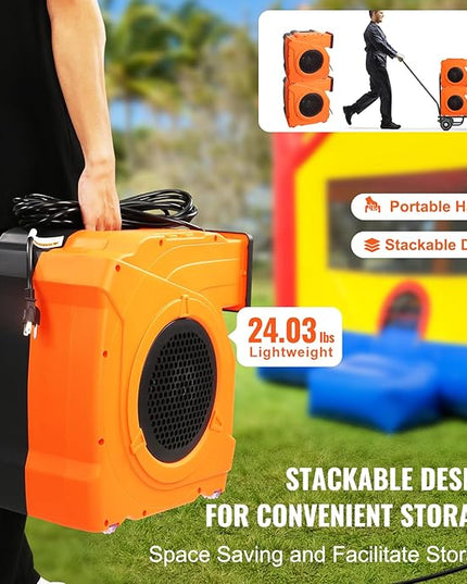 VEVOR Inflatable Blower, 1100W, 1.5 & 1.7 HP Bounce House Blower, Pump Commercial Air Blower for Inflatables, 3100 RPM Bouncy Castle Electric Fan for Bounce House, Waterslides - LeafyLoom