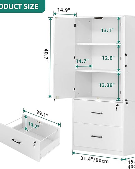 YITAHOME Wood File Cabinets, Heavy Duty Garage Tool Cabinets with Doors & Adjustable Shelves, Big Storage Filing Lockers for Home Office, Living Room, Pantry, Gym, Basement, Warehouse, White - LeafyLoom