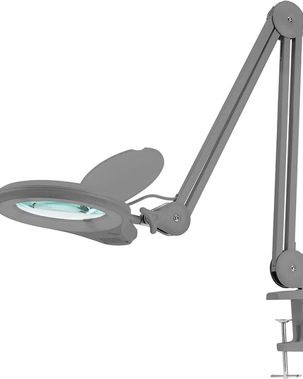 Neatfi (New Model) Bifocals 1,200 Lumens Super LED Magnifying Lamp with Clamp, 5D + 20D, Dimmable, 60 Pcs SMD LED, 5 Inches Diameter Lens, Adjustable Arm Utility Clamp (5 Diopter + 20 Diopter, Silver) - LeafyLoom