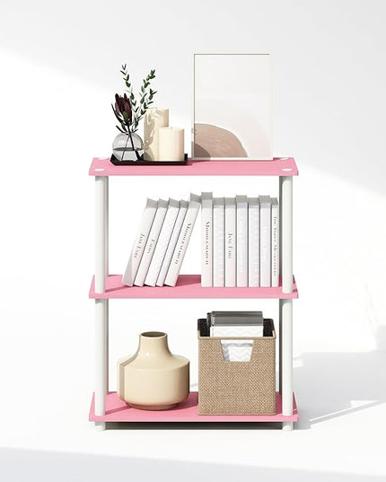 Furinno Turn-N-Tube 3-Tier Multipurpose Compact Display Rack, Shelving Unit, Bookcase, Pink/White - LeafyLoom