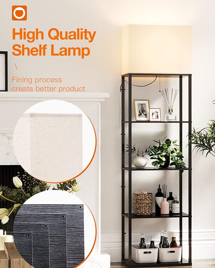 addlon Floor lamp with Shelves Super Large Size (19''W), 5-Tier Modern Floor lamp with 3 Color Temperatures LED Bulb, Display Shelf lamp for Living Room, Bedroom and Office - Black - LeafyLoom