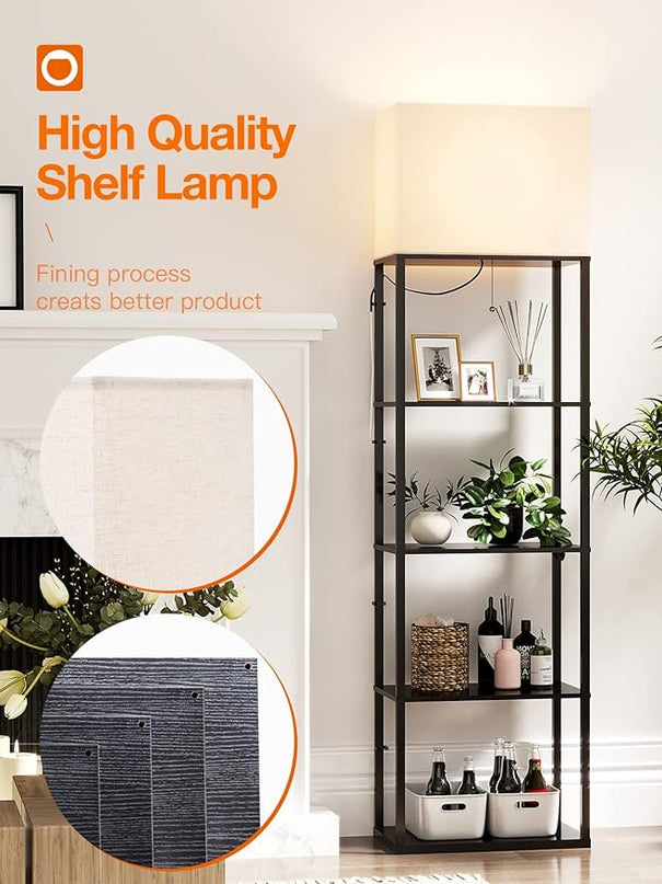 addlon Floor lamp with Shelves Super Large Size (19''W), 5-Tier Modern Floor lamp with 3 Color Temperatures LED Bulb, Display Shelf lamp for Living Room, Bedroom and Office - Black - LeafyLoom