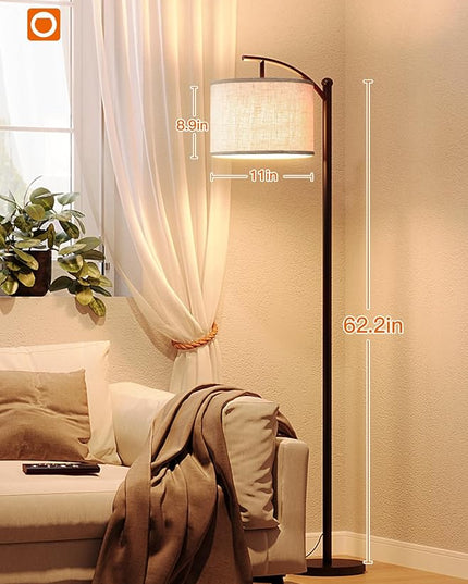 addlon Floor Lamp for Living Room with Remote, Dimmable Standing lamp with Linen lampshade for Bedroom, Office, Lamps with 9W LED Bulb Included - Black with Beige Lampshade - LeafyLoom