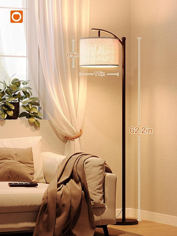 addlon Floor Lamp for Living Room with Remote, Dimmable Standing lamp with Linen lampshade for Bedroom, Office, Lamps with 9W LED Bulb Included - Black with Beige Lampshade - LeafyLoom