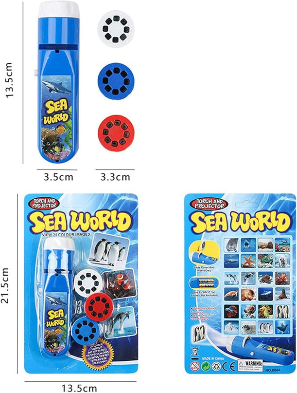 Georgie Porgy Children Projector Toys Educational Science Set Wall Ceiling Tent Torch Flashlight for Kids Gifts for Boys Girls with 2pcs Tattoo Stickers (Wild Animal + Sea World) - LeafyLoom