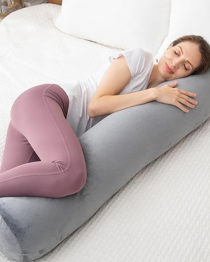 Body Pillow, Memory Foam Round Body Pillows for Adults, Firm Long Bolster Pillow for Bed, Cylinder Tube Roll Pillow with Velvet Cover, 47x7.87 Inches, Grey - LeafyLoom