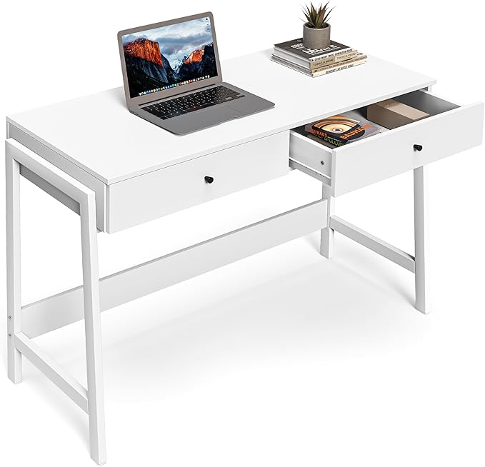 Home Office Desk with Drawers, Small Spaces Writing Desk with Storage for badroom, Work Desk for Home Office, Home Table, white - LeafyLoom