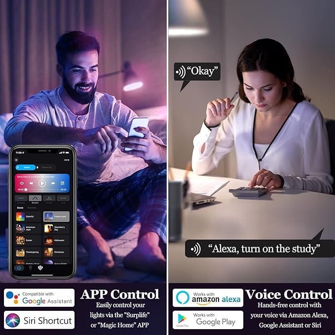 Smart Light Bulbs 4Pack, WiFi & Bluetooth 5.0, App Control, Color Changing LED Bulb, A19 E26 800LM Dimmable RGB Lights, 2700~6500K, Smart Home Lighting Works with Alexa Google Assistant Vanance
