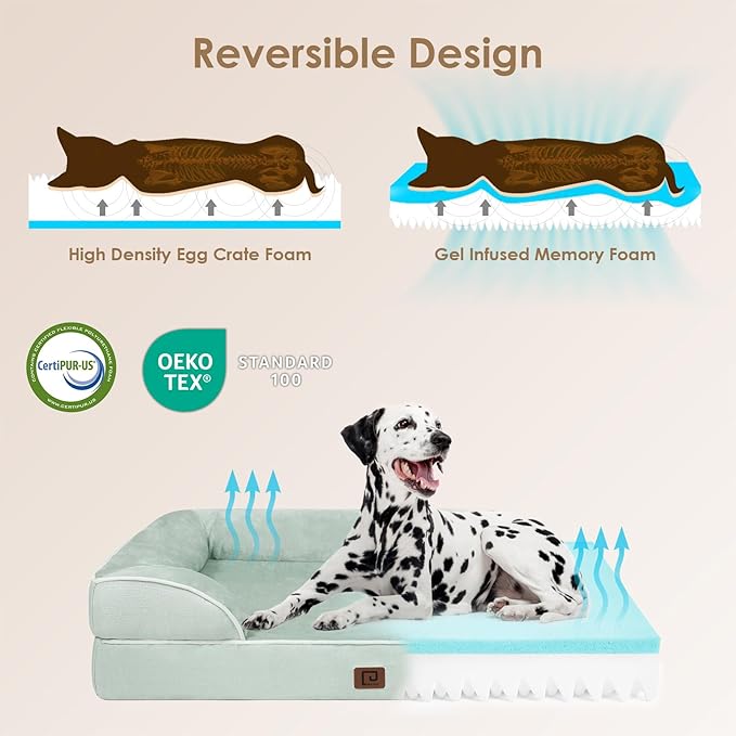 EHEYCIGA Orthopedic Dog Bed for Small Dogs, Waterproof Memory Foam Small Dog Beds with Sides, Non-Slip Bottom and Egg-Crate Foam Medium Dog Couch Bed with Washable Removable Cover, Sage Green EHEYCIGA