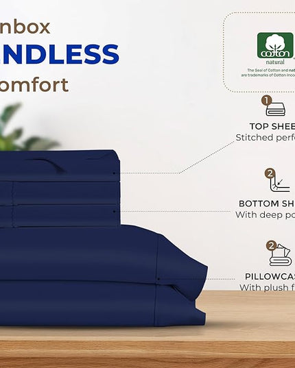THREAD SPREAD 100% Egyptian Cotton Split King Sheets Sets for Adjustable Bed - 600 Thread Count 5 PC Top Split King Sheets, 16" Deep Pocket Cooling Sheets for Split King Adjustable Bed - Navy Blue - LeafyLoom