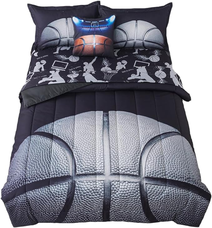 ADASMILE A & S Basketball Comforter Twin for Boys Basketball Bedding Twin for Kids Basketball Sports Comforter with Basketball Sheets 6 Pieces Bed in A Bag Comforter Twin for Boys Teens Sports Bed Set - LeafyLoom