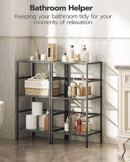 HOOBRO 3-Tier Bookcase, Tempered Glass Bookshelves, Record Storage Rack with Side Fence, Storage Shelves for Bathroom, Slim Shelving Unit for for Living Room, Home Office, Black BK81CJ01 - LeafyLoom