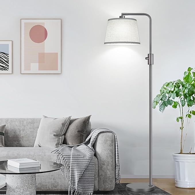 【Upgraded】 Dimmable Floor Lamp, 1000 Lumens LED Edison Bulb Included, Arc Floor Lamps for Living Room Modern Standing Lamp with Linen Shade, Tall Lamps for Living Room Bedroom Office Dining Room-Grey - LeafyLoom