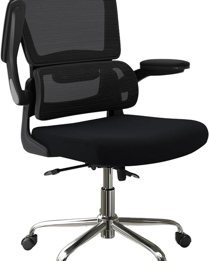 Ergonomic Office Chair, Breathable Mesh Chair with Adjustable Height, Computer Chair with a Double Lumbar Support and Flip-up Arms, Home Office Desk Chair with 90°-130° Tilt Function - LeafyLoom