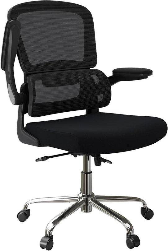 Ergonomic Office Chair, Breathable Mesh Chair with Adjustable Height, Computer Chair with a Double Lumbar Support and Flip-up Arms, Home Office Desk Chair with 90°-130° Tilt Function - LeafyLoom