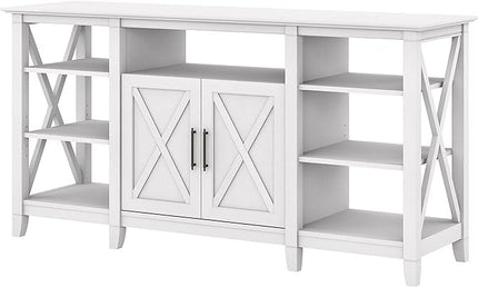 Bush Furniture Key West Tall TV Stand for 65 Inch TV in Pure White Oak, Farmhouse Entertainment Center with Storage - LeafyLoom