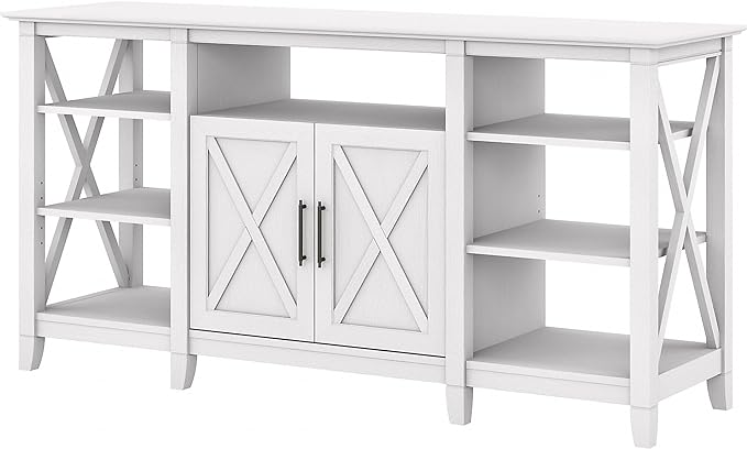 Bush Furniture Key West Tall TV Stand for 65 Inch TV in Pure White Oak, Farmhouse Entertainment Center with Storage - LeafyLoom
