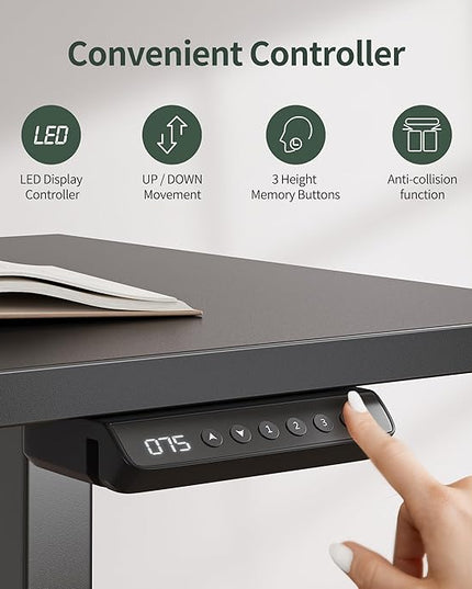 FEZIBO 63" L Shaped Standing Desk with 4 Drawers, Electric Standing Gaming Desk Adjustable Height, Corner Stand up Desk with Splice Board, Black Frame/Black Top - LeafyLoom
