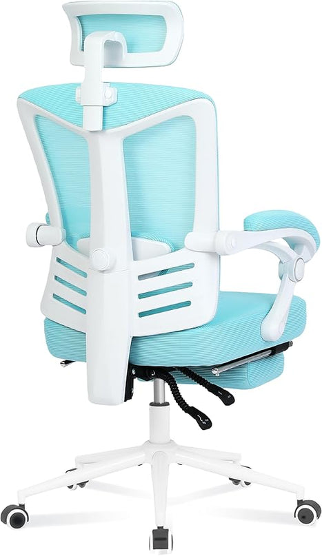 Vonesse Ergonomic Office Chair with Headrest Computer Mesh Office Chair with Footrest Big and Tall Office Chair High Back Comfortable Home Office Chair for Heavy People Desk Chair Teal/Cyan - LeafyLoom