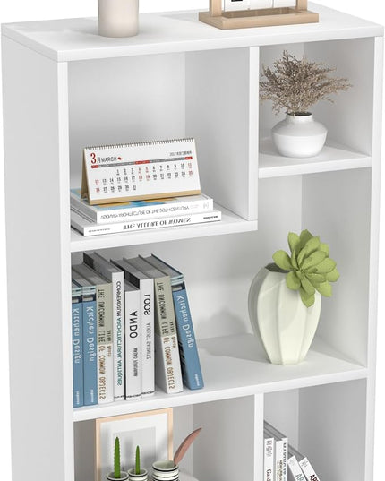VECELO Small White Bookshelf, 5 Cube Shelf, Fits Tallest Hardcovers, Horizontal Available, Storage Organzier for Home Office, Pearl White - LeafyLoom