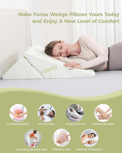 Forias Wedge Pillow for Sleeping 9 &12 Inch Adjustable Bed Wedge Pillow for After Surgery Foldable Memory Foam Triangle Pillow Wedge for Acid Reflux Snoring Post Surgery Back Leg Knee Pain - Beige - LeafyLoom