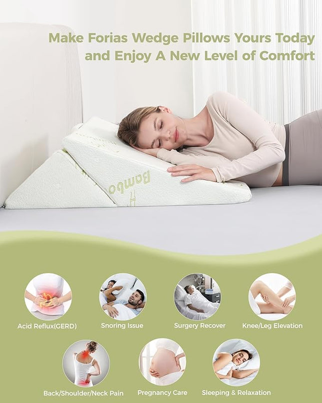 Forias Wedge Pillow for Sleeping 9 &12 Inch Adjustable Bed Wedge Pillow for After Surgery Foldable Memory Foam Triangle Pillow Wedge for Acid Reflux Snoring Post Surgery Back Leg Knee Pain - Beige - LeafyLoom