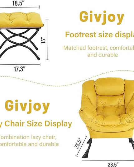Lazy Chair and Ottoman, Large Accent Lounge Chair with Armrests and a Side Pocket, Modern Leisure Upholstered Sofa Reading Armchair with Footrest for Bedroom, Living Room, Dorm Rooms, Office - LeafyLoom