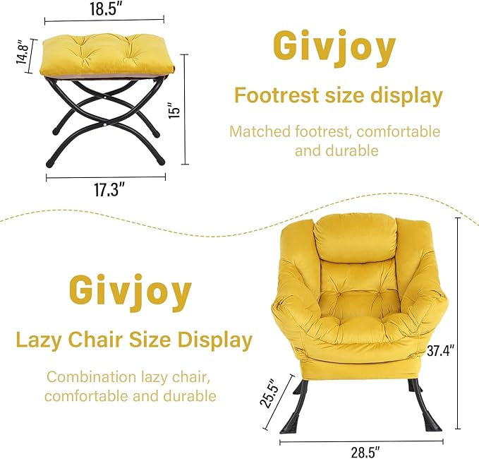 Lazy Chair and Ottoman, Large Accent Lounge Chair with Armrests and a Side Pocket, Modern Leisure Upholstered Sofa Reading Armchair with Footrest for Bedroom, Living Room, Dorm Rooms, Office - LeafyLoom