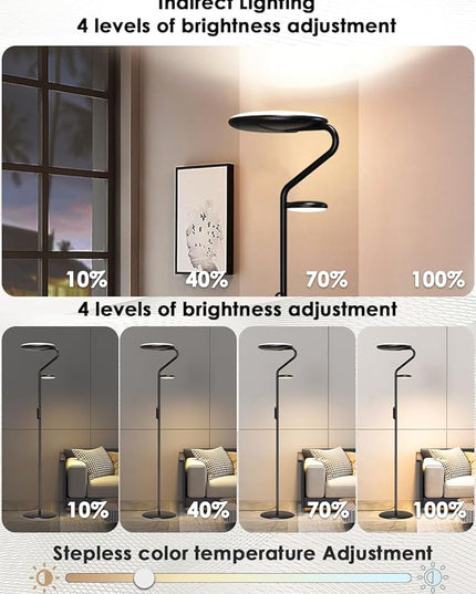 Floor Lamp, LED Standing Lamp with 2 Light Sources, Button & Remote Control, 36W Corner Floor Light with 4 Brightness, Stepless Color Temperature, Tall Lamps for Living Room, Bedroom, Office - LeafyLoom