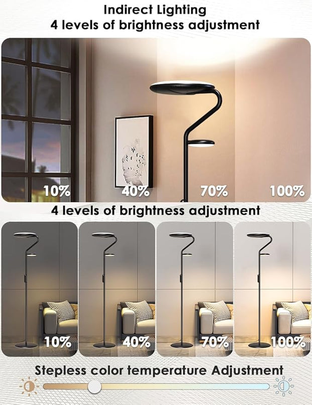 Floor Lamp, LED Standing Lamp with 2 Light Sources, Button & Remote Control, 36W Corner Floor Light with 4 Brightness, Stepless Color Temperature, Tall Lamps for Living Room, Bedroom, Office - LeafyLoom