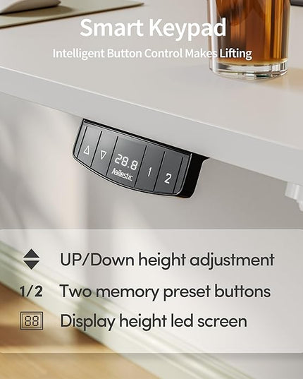 Electric Standing Desk, Large 60 x 24 Inches Height Adjustable Desk, Sit Stand up Desk for Work Office Home, Ergonomic Rising Computer Table with Memory Preset, White - LeafyLoom