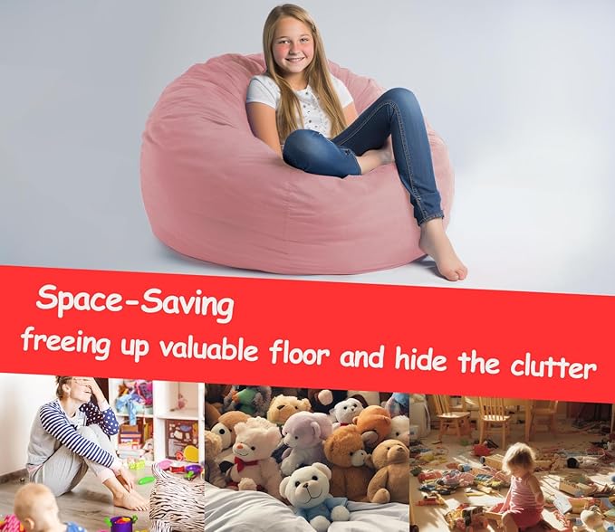 Beanbag Stuffed Animal Storage Organizer Cover Soft Premium Corduroy Removable Washable Stuffable Keep Room Clutter Plush Toys Storage (No Beans) XX-Large - LeafyLoom