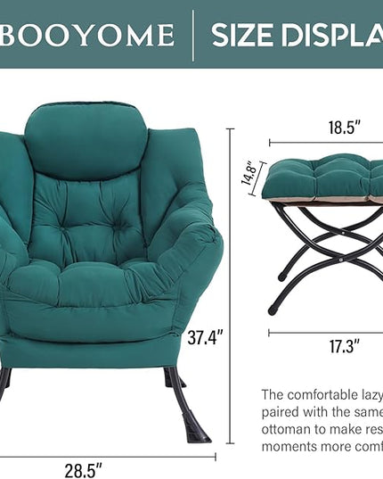 Lazy Chair with Ottoman, Modern Accent Chair Contemporary Lounge Leisure Upholstered Sofa Chair Set with Armrests, Reading Chair for Living Room, Bedroom, Office, Dark Green - LeafyLoom