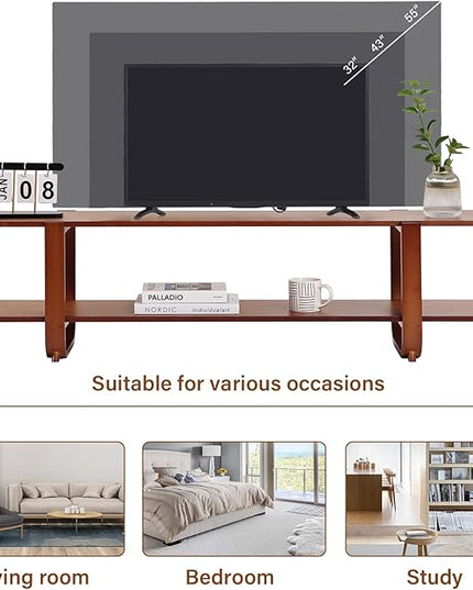 Tiita TV Stand with Storage for TVs up to 65'', Bamboo TV Console Entertainment Center with 2 Open Shelf, Mid Century Modern Media Console for Living Room, Bedroom, Walnut - LeafyLoom