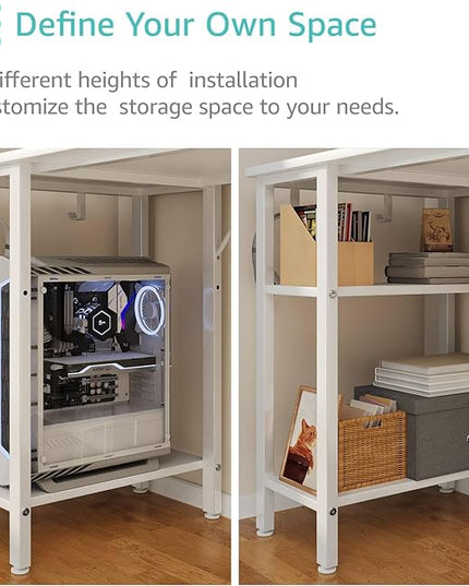 Lufeiya White Computer Desk with Drawers & Storage Shelves, 47 Inch Study Work Writing Desk for Home Office Bedroom, Simple Modern Cute PC Desks Table, White - LeafyLoom