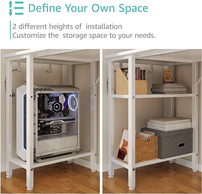 Lufeiya White Computer Desk with Drawers & Storage Shelves, 47 Inch Study Work Writing Desk for Home Office Bedroom, Simple Modern Cute PC Desks Table, White - LeafyLoom