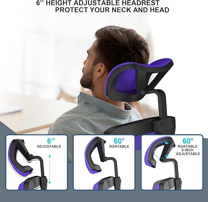 𝑯𝑶𝑴𝑬 𝑶𝑭𝑭𝑰𝑪𝑬 𝑪𝑯𝑨𝑰𝑹, Ergonomic Mesh Desk Chair, High Back Computer Chair- Adjustable Headrest with Flip-Up Arms, Lumbar Support, Swivel Executive Task Chair (Modern, Blue Violet) - LeafyLoom
