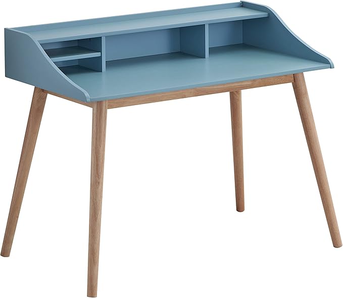 Roundhill Furniture Roskilde Storage Wood Office Desk, Blue - LeafyLoom